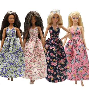 1 комплект Нового многослойного платья с цветочным рисунком на бретелях длиной 30 см 1/6 с открытой спиной, аксессуары для повседневной носки, одежда для куклы Барби
