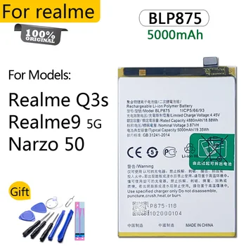 100% Оригинальный Аккумулятор BLP875 Для Realme 9 5G Realme Q3s Narzo 50 5000mAh Высококачественная Сменная Батарея