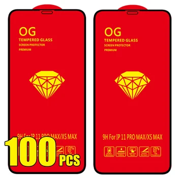100шт Защитная пленка из закаленного стекла OG с полным покрытием для изогнутого экрана для iPhone 15 Pro Max 14 Plus 13 Mini 12 11 XS XR X 8 SE