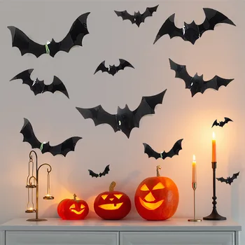 12ШТ Большие наклейки с летучей мышью 3D Стерео Мультяшные наклейки на Хэллоуин Украшения для вечеринок Наклейки на стены