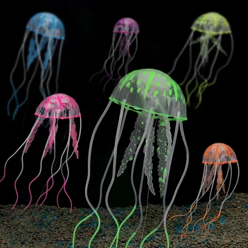 1шт. украшение для аквариума силиконовая имитация медузы, светящаяся искусственная яркая медуза, украшение для декора аквариума