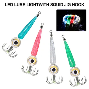 2 # Крючок, Многоцветная светодиодная приманка в стиле кальмара с зонтичным крючком, Электролюминесцентный светильник для подводной рыбалки
