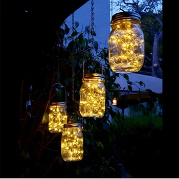 20 Светодиодных Солнечных Светильников Mason Bottle Lid Jar Lights Из Медной Проволоки Светодиодные Лампы Звездное Небо Firefly Креативное Наружное Украшение Solar String Light