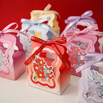 20 шт./лот, креативная портативная коробка для цветов, Свадебная коробка для конфет, Праздничный Маленький подарок, Изысканная упаковочная коробка с лентой