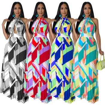 2023 Африканские платья для женщин, летние Африканские платья без рукавов из полиэстера с принтом, красное, черное, зеленое, синее, длинное платье Макси, Африканская одежда