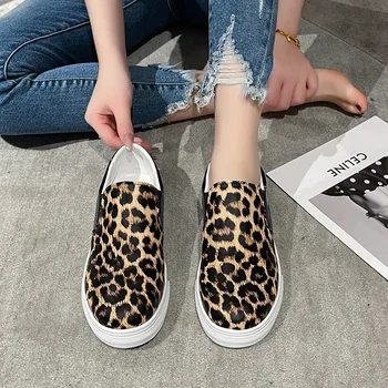 2023 Женские кроссовки, модная спортивная обувь для скейтборда на плоской подошве с леопардовым принтом, женская вулканизированная обувь, женская обувь