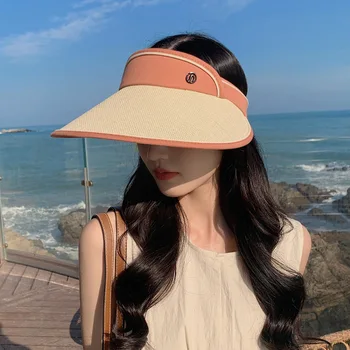 2023 Корейская шляпа Женская с металлической этикеткой High Sense, солнцезащитный козырек, солнцезащитная шляпа, универсальная летняя шляпа для путешествий на открытом воздухе