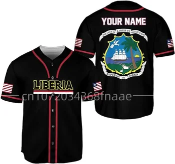 2023 Либерия Бейсбольная майка с 3D принтом и сеткой, Бейсбольная рубашка с бесплатным пользовательским названием, Мужская Уличная одежда Оверсайз, Спортивная одежда с коротким рукавом