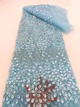 2023 Модная Элегантная Французская вышивка бисером Кружевная ткань в Африканском Нигерийском стиле с блестками Ткань для свадебного платья