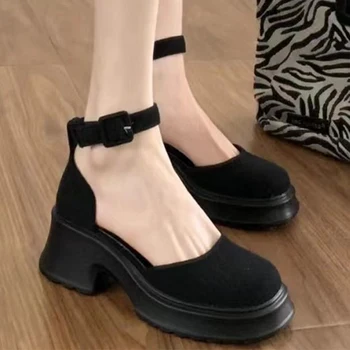 2023 Новая модная обувь Mary Janes на платформе, женские босоножки на высоком массивном каблуке, осеннее дизайнерское повседневное платье для прогулок, женская обувь в стиле ретро