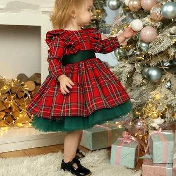 2023 Новогоднее Клетчатое Платье Для Маленьких Девочек, Детские Винтажные Платья Для Рождественской Вечеринки, Элегантные Наряды Для Маленьких Девочек, Одежда Для Крещения