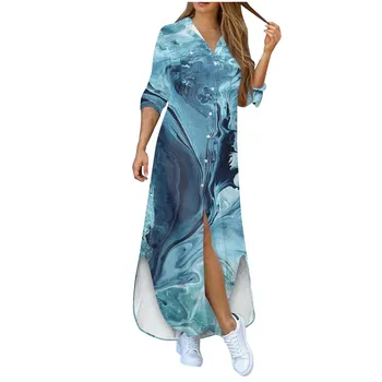 2023 Новое женское Весенне-летнее платье-рубашка с цветочным воротником в стиле ретро и длинным рукавом на пуговицах для дам, модные универсальные платья с принтом