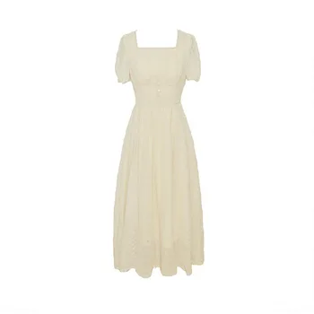2023 Новое женское модное французское белое платье, летние короткие рукава, дизайн в малом стиле, элегантное платье