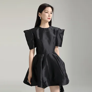 2023 Новое модное Дизайнерское Летнее Женское платье выше колена Elegant Ladies Aline Vintage Black Slim с коротким рукавом Y2k