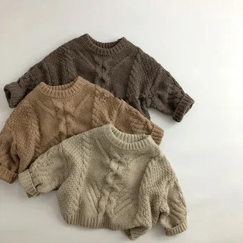 2023 Осень, Новый детский повседневный свитер в полоску, Винтажный вязаный свитер для девочек, зимние теплые топы для маленьких мальчиков, вязаная одежда для младенцев
