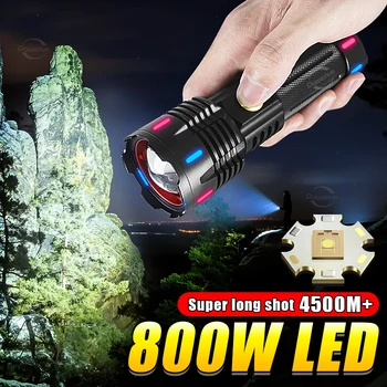 2023 Сверхдлинный Мощный светодиодный фонарик 18650 USB Перезаряжаемый флуоресцентный Тактический фонарь Лазерный Прожектор Кемпинговые Фонари