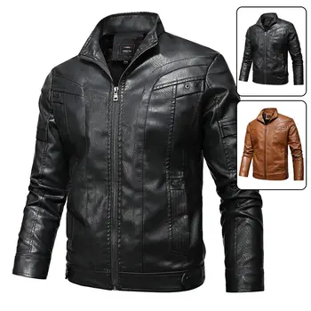 2023 Стильная и крутая куртка из искусственной кожи для мужчин, приталенное мотоциклетное кожаное пальто в корейском стиле, Молодежная модная верхняя одежда