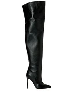 2023 Черные белые сапоги до бедра для женщин, дизайнерские сапоги на шпильке, осенне-зимние пикантные сапоги выше колена со змеиным принтом, обувь