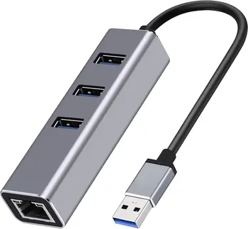 3-Портовый концентратор USB 3.0 с адаптером RJ45 10/100/1000 Gigabit Ethernet Поддерживает Windows, Mac OS, Surface Pro, Linux, Chromebook и другие