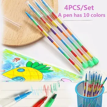 4 шт./компл. Студенческие поделки из 10 цветных канцелярских принадлежностей для рисования, сменная художественная ручка-укладчик, цветные карандаши, ручка для рисования граффити