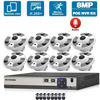 4K Fisheye CCTV Купольная Камера Комплект Системы безопасности 8MP 8CH POE NVR Комплект Внутренней IP Панорамной Камеры Комплект Системы видеонаблюдения 4CH