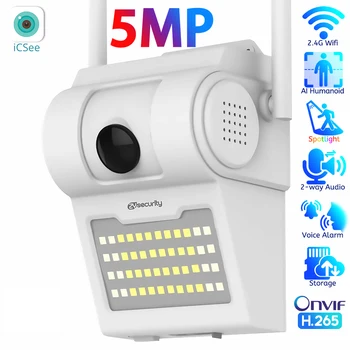 5-Мегапиксельный настенный светильник, WiFi-камера, цветной прожектор 1080P, камера безопасности ночного видения, Двусторонний звук, Беспроводной уличный фонарь, IP-камера видеонаблюдения