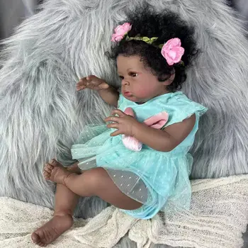 50 СМ С Отделкой из Темной Кожи Reborn Baby Dolls Ланни Афроамериканская Кукла Принцесса Черная Девочка Виниловая Ткань Для Тела Новорожденная Игрушка 20 дюймов