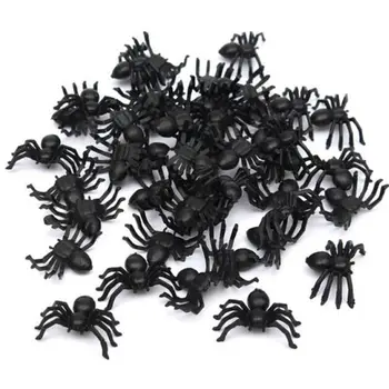 50X Пластиковая черная игрушка-паук-трюк для декора Дома с привидениями на Хэллоуин