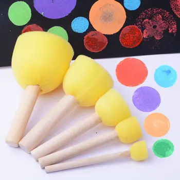 5set для художественной росписи, кисть материалов губка детская губка пены DIY игрушка губка кисть с деревянной ручкой для