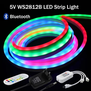 5V WS2812B RGB LED Неоновый Свет Dreamcolor Smart Bluetooth Гибкие Силиконовые Неоновые Веревочные Фонари с Дистанционным УПРАВЛЕНИЕМ Водонепроницаемая Светодиодная Лента 3 м