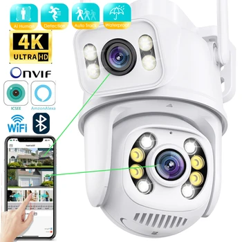 8-Мегапиксельная камера видеонаблюдения 4K Wifi с двумя объективами, обнаруживающая человека Камера видеонаблюдения ночного видения, 8-мегапиксельная беспроводная IP-камера безопасности на открытом воздухе iCSee