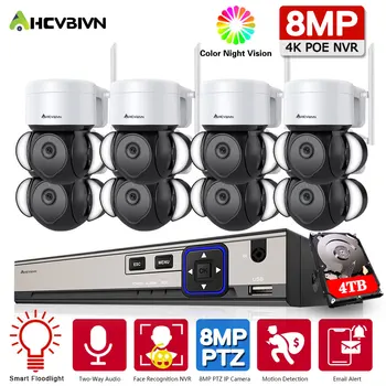 8-Мегапиксельный Комплект Беспроводного Видеонаблюдения 4K NVR CCTV IP-Камера WiFi Мини-Система Безопасности Foodlight Для Дома PTZ Cam 8CH iCSee Kit
