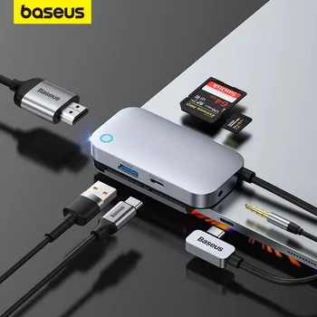 Baseus USB C Концентратор для iPad Pro 6-в-1 USB-концентратор Док-станция, Совместимая с USB C и HDMI, Концентратор PadJoy Typc-C с Металлическим Адаптером SD/ TF