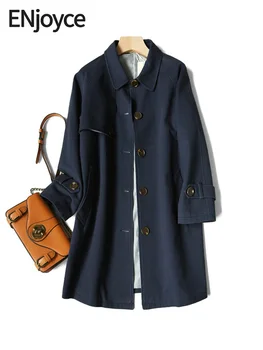 Enjoyce 2023 Осеннее женское Винтажное Хлопковое ветрозащитное пальто с лацканами, Корейское модное пальто, куртки-ветровки, уличная одежда