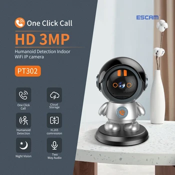 ESCAM PT302 3MP 1296P iCam365 APP One Key Call Robotman IP-Камера AI Humanoid Detection Домашняя Безопасность CCTV Радионяня