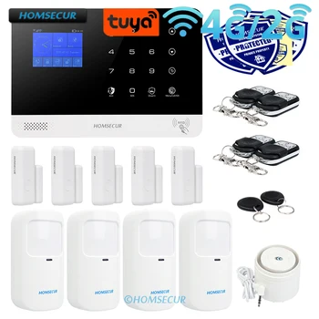HOMSECUR Беспроводной WIFI Tuya 4G GSM ЖК-Домашняя Сигнализация + 4 Датчика защиты от домашних животных (менее 15 кг) + 5 Дверных детекторов