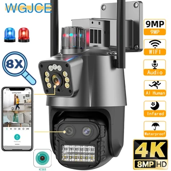 IP-Камера Наружная 4K 9MP HD 8-КРАТНЫЙ Цифровой Зум Ночного Видения С Двумя Экранами 6MP Wifi PTZ-Камера Защита Безопасности CCTV Наблюдение