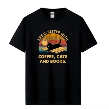 Jhpkjmen's высококачественная футболка из 100% хлопка с принтом забавного кота, летняя повседневная крутая свободная мужская футболка с круглым вырезом, мужские топы