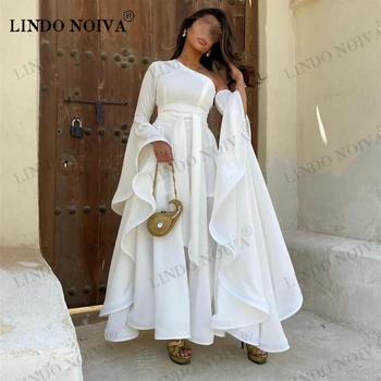 LINDO NOIVA, белые Длинные вечерние платья трапециевидной формы со складками, из крепа, Мусульманские вечерние платья длиной до щиколотки, для женщин