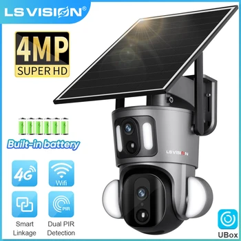 LS VISION 4-мегапиксельная солнечная WiFi-камера с двумя экранами, наружная 4G, двойное обнаружение PIR, автоматическое отслеживание человека, камера ВИДЕОНАБЛЮДЕНИЯ, Солнечная панель мощностью 9 Вт