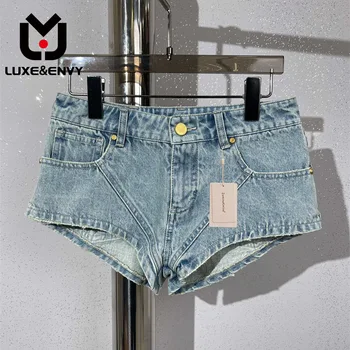 LUXE & ENVY Small Focus 2023 Летняя новинка для девочек, сексуальные облегающие повседневные горячие брюки с низкой талией, ультракороткие джинсовые шорты, женский тренд