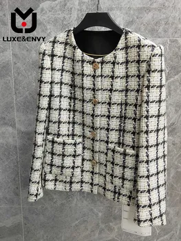 LUXE & ENVY Высококачественное короткое пальто Дизайн Топ с круглым вырезом Осень 2023 Женская мода