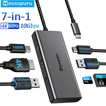 Minisopuru USB C Концентратор 4K HDMI Type C к многопортовому USB 3.2 PD 100 Вт SD/TF Адаптатор для MacBook Pro Air Surface Pro iPad Pro КОНЦЕНТРАТОР