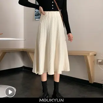 MOUKYUN, Модная Плиссированная юбка с высокой талией, Женская Корейская Элегантная юбка Миди в стиле колледжа, Женские Осенне-Зимние Трикотажные юбки