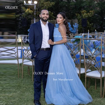 OLOEY, Элегантные выпускные платья из тюля небесно-голубого цвета для женщин, Дубай, вечерние платья длиной до пола без бретелек, вечернее свадебное платье для вечеринки