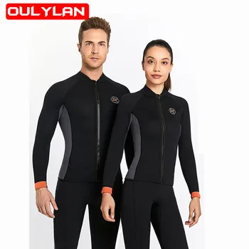 Oulylan Новый 3 мм Неопреновый Мужской женский гидрокостюм, куртка, топ, гидрокостюм для подводного плавания, купальники, Раздельные штаны для дайвинга, водолазный костюм для серфинга, черный