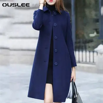 OUSLEE-женская толстая однобортная куртка из смесовой шерсти, приталенное пальто, длинное, большого размера, весна и осень
