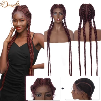 S-noilite 36-дюймовые синтетические плетеные парики, 4 косички, закрученные парики для черных женщин, афроамериканский плетеный кружевной парик с косичками