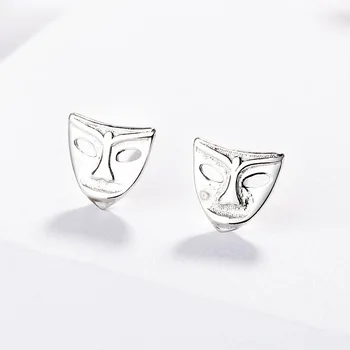 S925 Серебряная маска Простые серебряные заклепки для ушей Персонализированная Корейская мода Универсальные мужские и женские креативные заколки для ушей