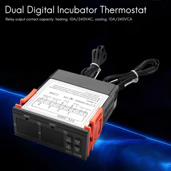 STC-3008 Двойной цифровой термостат инкубатора с дисплеем регулятора температуры 12V